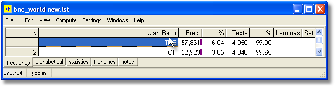 default wordlist column heading to ulan bator